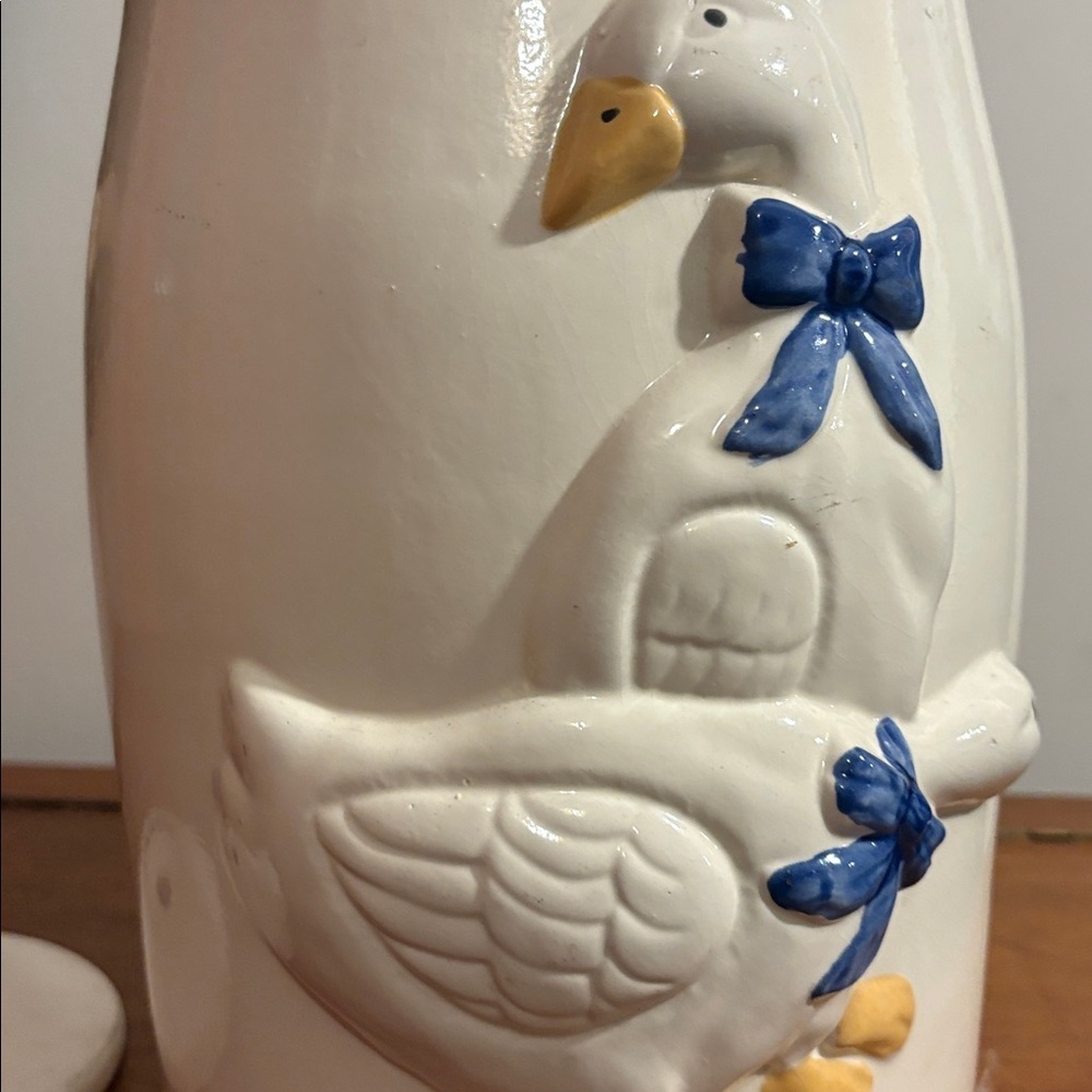 Large Country Geese Ducks Ceramic Butter Churner Crock Vintage 80s Rustic Farm - Picture 14 of 17